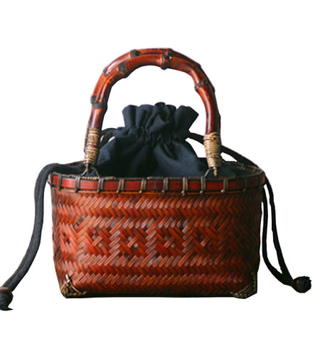 Chinese Style Rattan Woven Handbag with Bamboo Handle-women-wanahavit-Brown-wanahavit