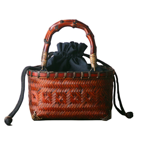 Load image into Gallery viewer, Chinese Style Rattan Woven Handbag with Bamboo Handle-women-wanahavit-Brown-wanahavit
