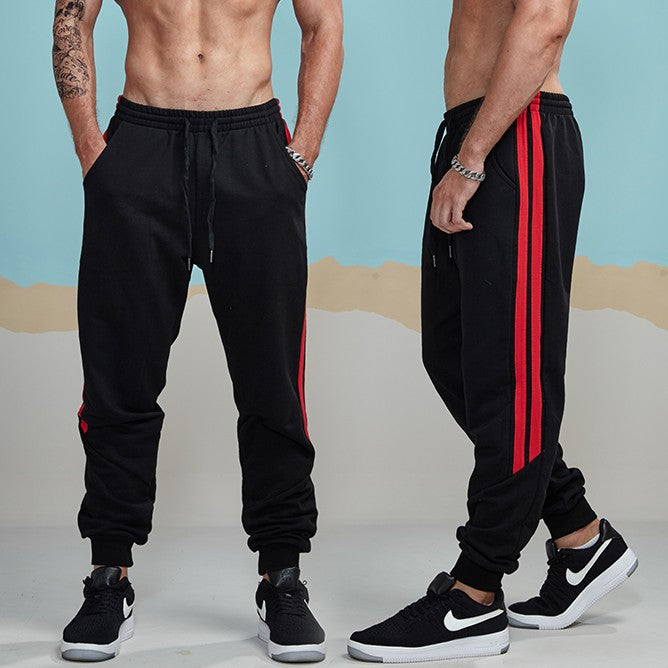 Elastic Double Striped Joggers Pants-men fashion & fitness-wanahavit-Red-S-wanahavit
