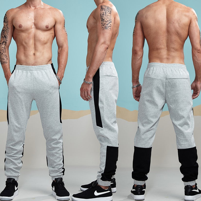Thick Striped Patchwork Jogger Pants-men fashion & fitness-wanahavit-Gray-L-wanahavit