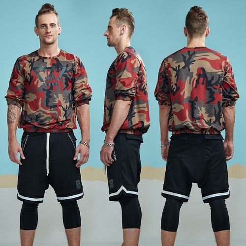 Load image into Gallery viewer, Camouflage Elastic Cuff Half Sleeve Shirt-men-wanahavit-Red-M-wanahavit
