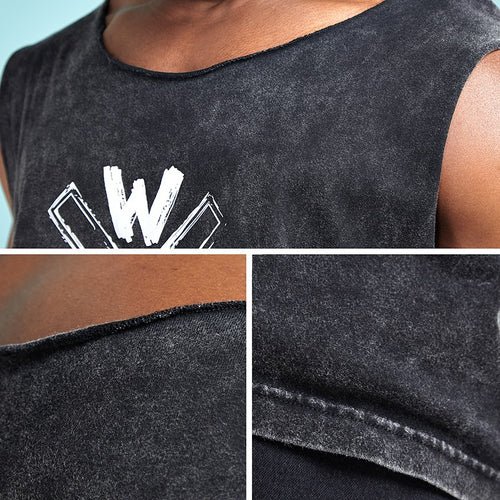 Load image into Gallery viewer, Woke Crisscross Print Sleeveless Shirt-men fashion &amp; fitness-wanahavit-Black-M-wanahavit
