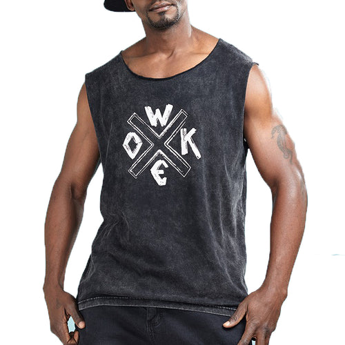 Load image into Gallery viewer, Woke Crisscross Print Sleeveless Shirt-men fashion &amp; fitness-wanahavit-Black-M-wanahavit
