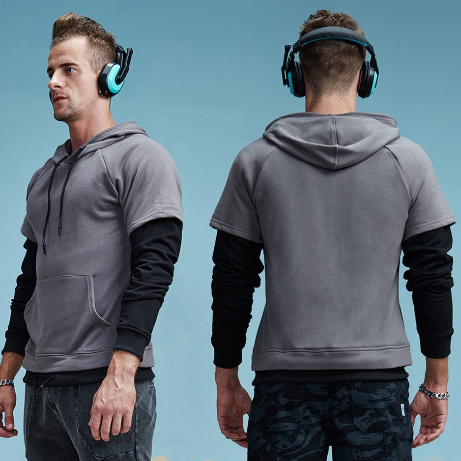 False Two Piece Hipster Hooded Sweatshirt-men-wanahavit-Gray-M-wanahavit