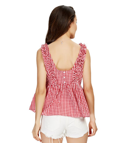 Sweet Pleated Ruffles Sleeveless Shirt-women-wanahavit-Red-S-wanahavit