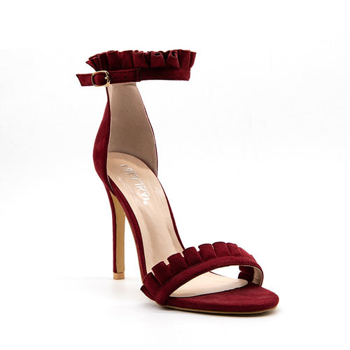 Load image into Gallery viewer, Buckle Strap High Heels Ruffle Sandals-women-wanahavit-Wine Red-6.5-wanahavit
