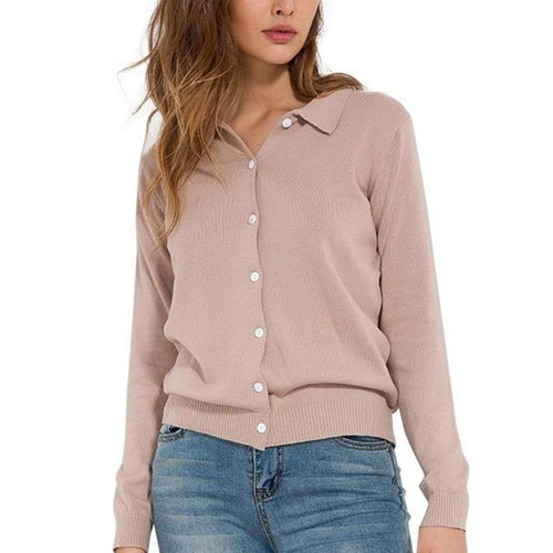 Load image into Gallery viewer, Knitted Buttoned Long Sleeve Sweatshirt-women-wanahavit-Apricot-One Size-wanahavit
