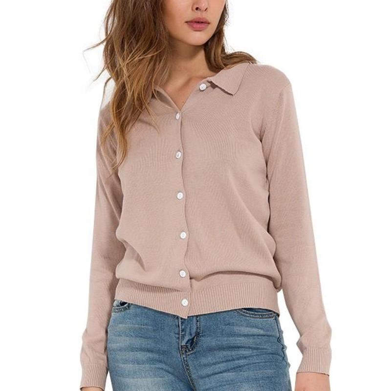 Knitted Buttoned Long Sleeve Sweatshirt-women-wanahavit-Apricot-One Size-wanahavit