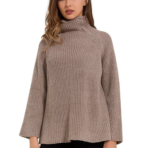 Load image into Gallery viewer, Warm Knitted Turtleneck Long Sleeve Sweater-women-wanahavit-Khaki-One Size-wanahavit
