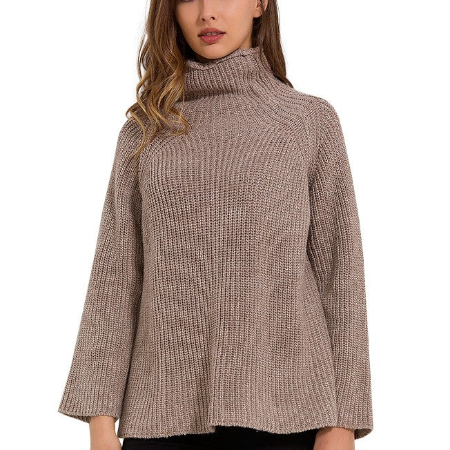 Warm Knitted Turtleneck Long Sleeve Sweater-women-wanahavit-Khaki-One Size-wanahavit