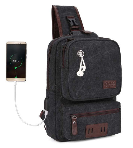 Mobile Phone Friendly Canvas Shoulder Bag-men-wanahavit-black-wanahavit