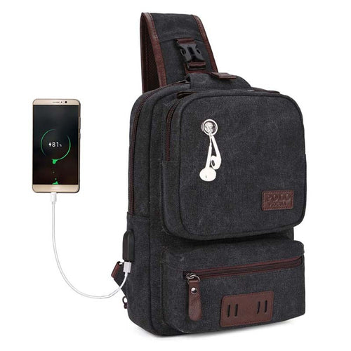 Load image into Gallery viewer, Mobile Phone Friendly Canvas Shoulder Bag-men-wanahavit-black-wanahavit
