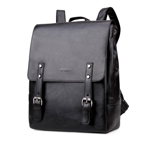Casual Leather With Magnetic Buckle Backpack-men-wanahavit-black-wanahavit