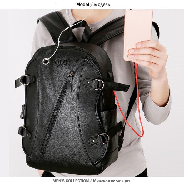 Elegant Slanted Zippered Leather Backpack-men-wanahavit-black-wanahavit