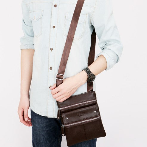 Multi Parallel Pocket Leather Shoulder Bag-men-wanahavit-black-wanahavit