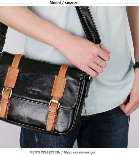 Color Accent Belt Vintage Leather Shoulder Bag-men-wanahavit-black-wanahavit