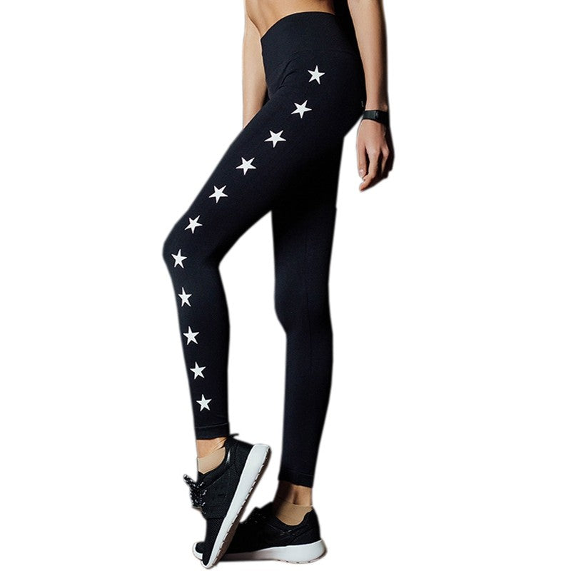 Star Printed Side Elastic Legging-women fitness-wanahavit-Black-L-wanahavit