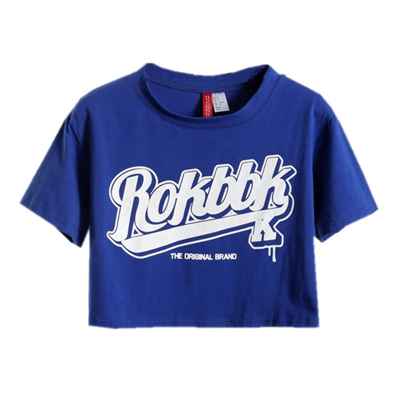 ROKBBK Letter Print Harajuku Style Crop Top Shirt-women-wanahavit-Blue-S-wanahavit