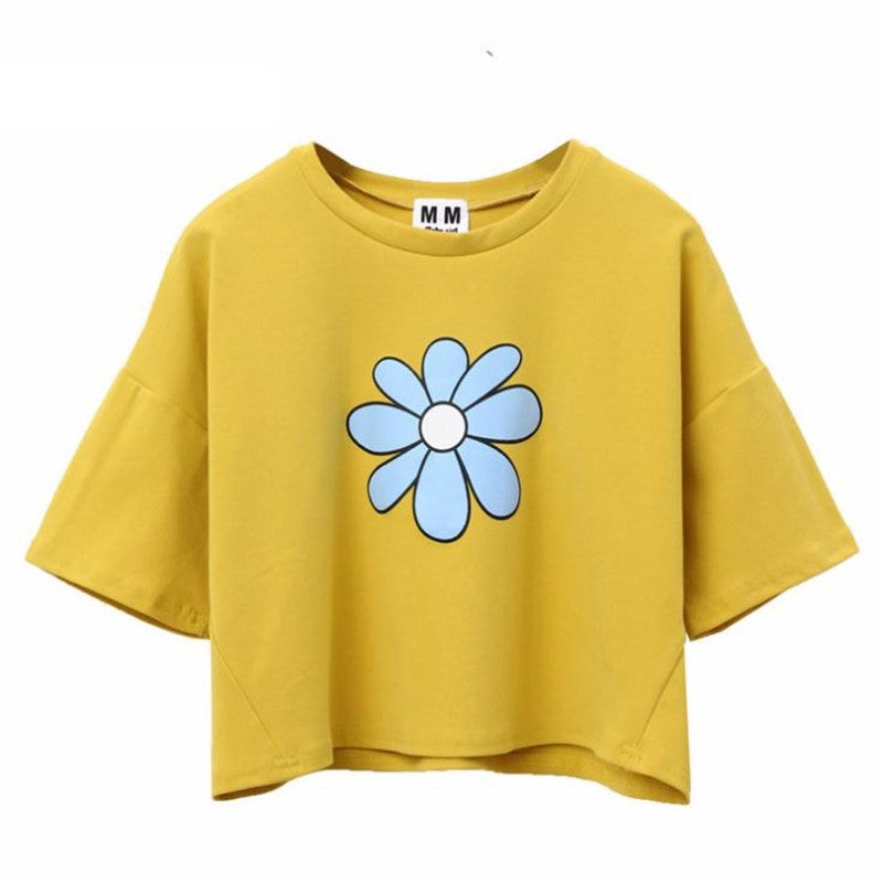 Floral Print Harajuku Style Crop Top Shirt-women-wanahavit-Yellow-One Size-wanahavit