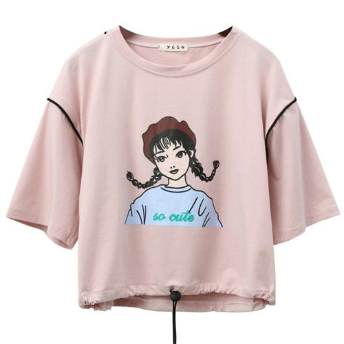 Load image into Gallery viewer, So Cute Print Harajuku Style Crop Top Loose Shirt-women-wanahavit-Pink-One Size-wanahavit
