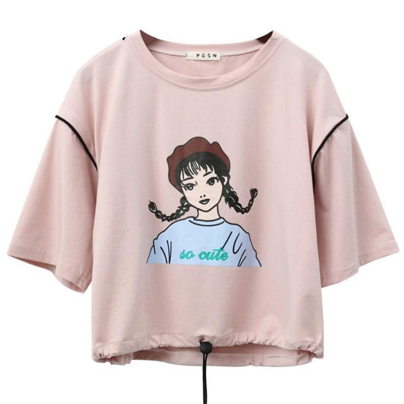 So Cute Print Harajuku Style Crop Top Loose Shirt-women-wanahavit-Pink-One Size-wanahavit