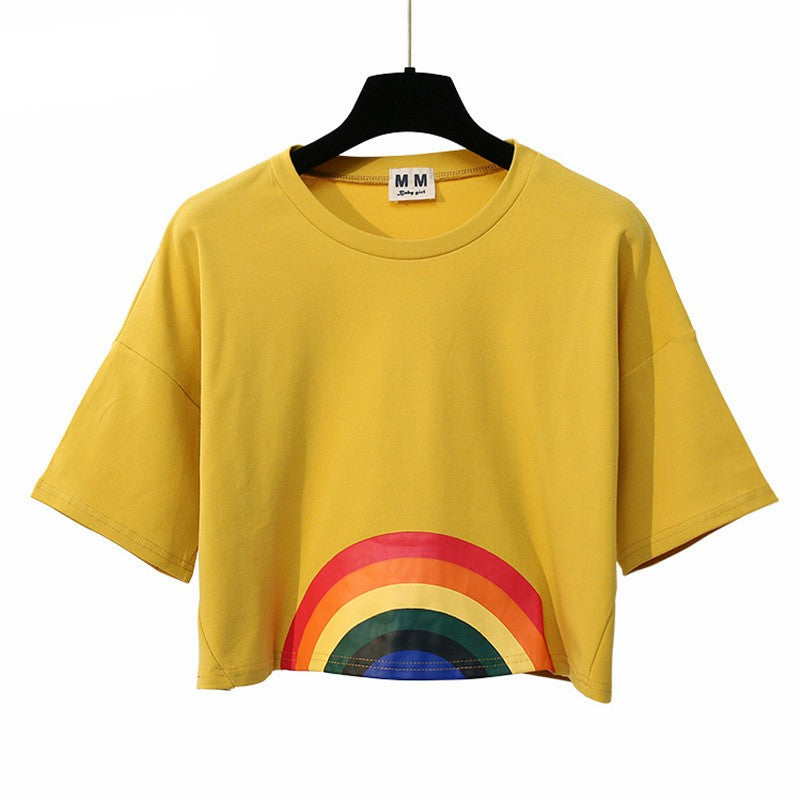 Rainbow Print Harajuku Style Crop Top Shirt-women-wanahavit-Orange-One Size-wanahavit