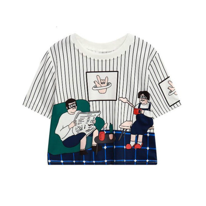 Characters Print Harajuku Style Crop Top Shirt-women-wanahavit-White-One Size-wanahavit