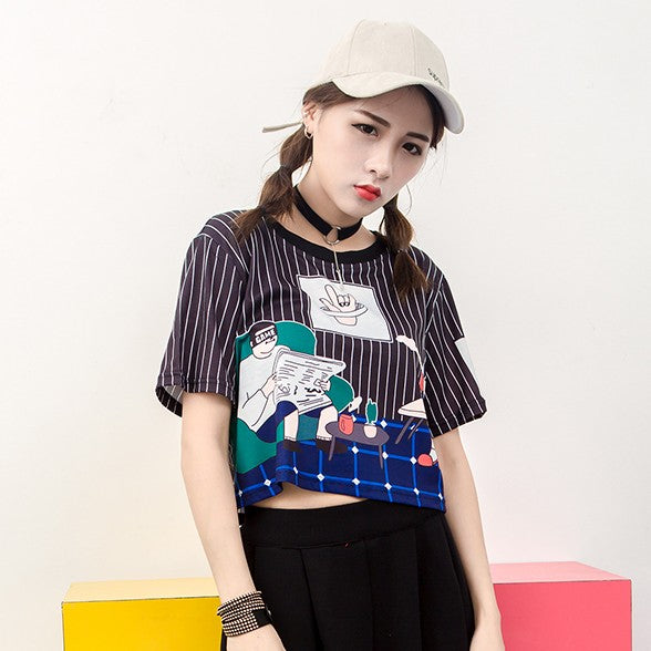 Characters Print Harajuku Style Crop Top Shirt for women - wanahavit