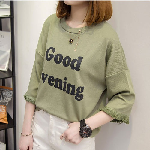 Load image into Gallery viewer, Good Evening Printed Loose Batwing Sleeve Tees-women-wanahavit-Army Green-One Size-wanahavit
