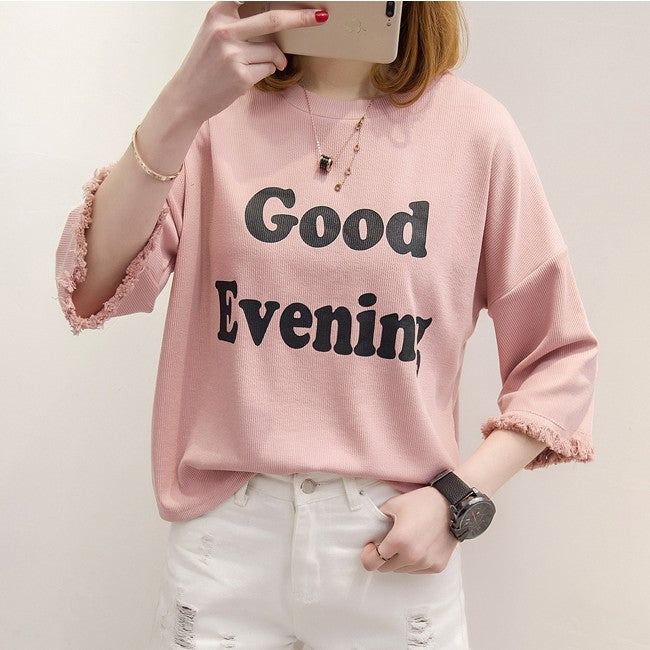Good Evening Printed Loose Batwing Sleeve Tees-women-wanahavit-Pink-One Size-wanahavit
