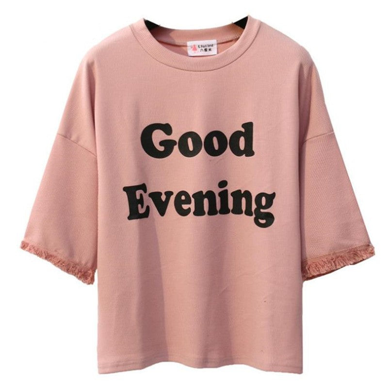 Good Evening Printed Loose Batwing Sleeve Tees-women-wanahavit-Pink-One Size-wanahavit