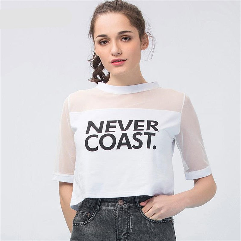 Never Coast Printed Patchwork Meshed Shirt-women-wanahavit-White-One Size-wanahavit