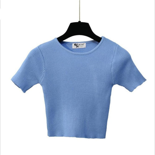 Elastic Slim Fit Knitted Crop Top Shirt for women - wanahavit