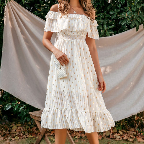 Load image into Gallery viewer, Sexy Off Shoulder Long Maxi Elegant Vintage Dot White Party Spring Summer Holiday Style Dress
