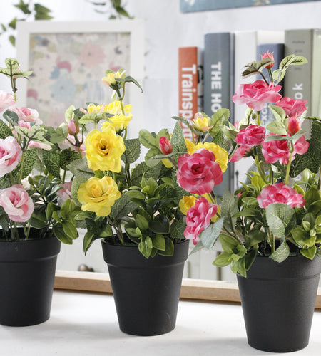 Artificial Rose Bonsai with Black Vase-home accent-wanahavit-Dark Pink-wanahavit