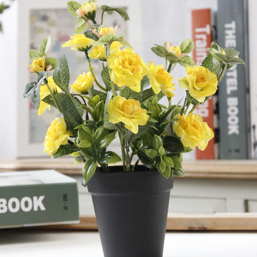 Load image into Gallery viewer, Artificial Rose Bonsai with Black Vase-home accent-wanahavit-Yellow-wanahavit
