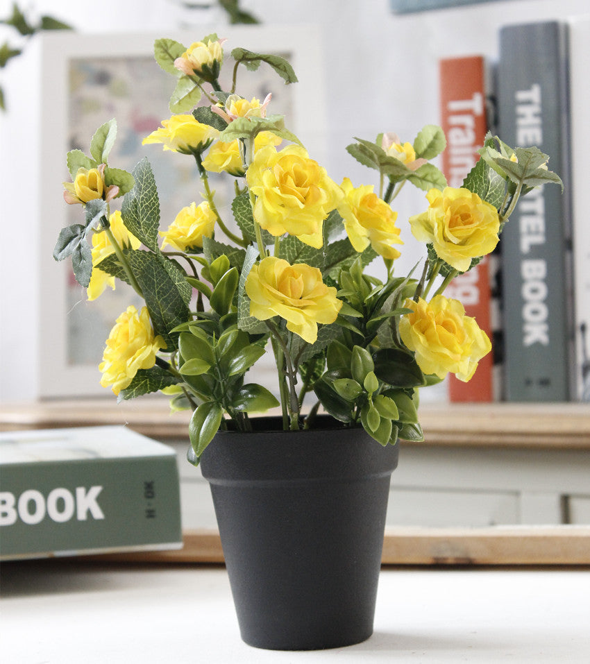 Artificial Rose Bonsai with Black Vase-home accent-wanahavit-Yellow-wanahavit