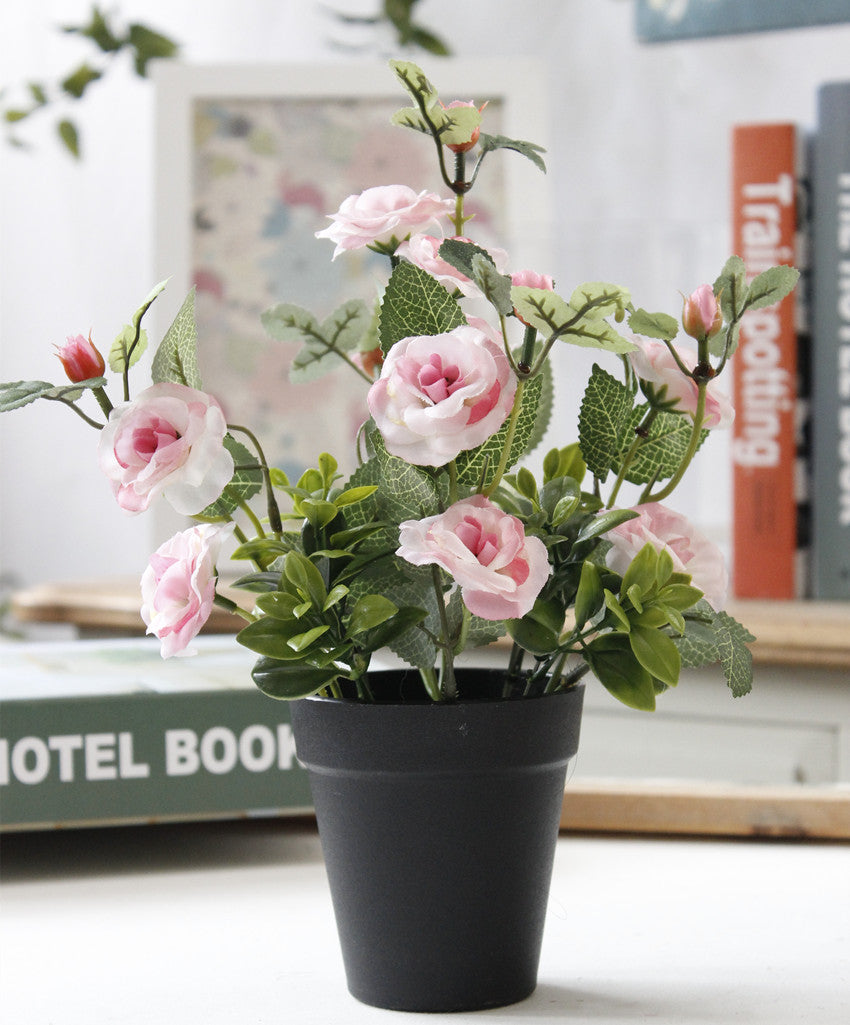 Artificial Rose Bonsai with Black Vase-home accent-wanahavit-Pink-wanahavit