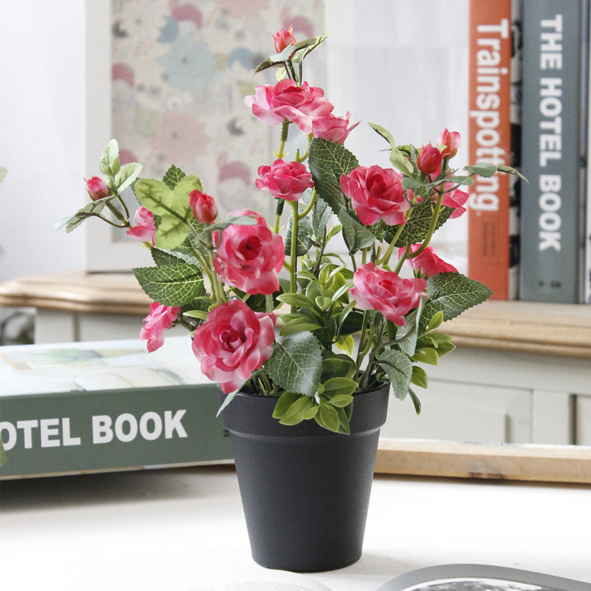 Artificial Rose Bonsai with Black Vase-home accent-wanahavit-Dark Pink-wanahavit