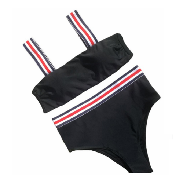 Sexy Bandeau Striped Strap Bikini-women fitness-wanahavit-Black-S-wanahavit