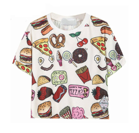 Load image into Gallery viewer, Casual Fast Food Print Crop Top Tees-women-wanahavit-as pcture-L-wanahavit
