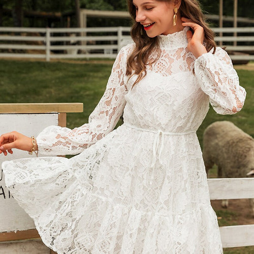 Load image into Gallery viewer, Solid White Lace Sexy V-neck Floral Summer Cotton White Midi Dress
