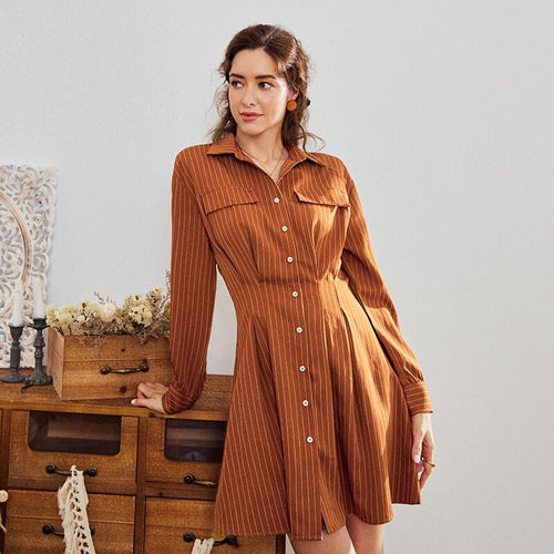 Load image into Gallery viewer, Elegant Long Sleeve Striped Office Khaki Blazer Chic Party Dress
