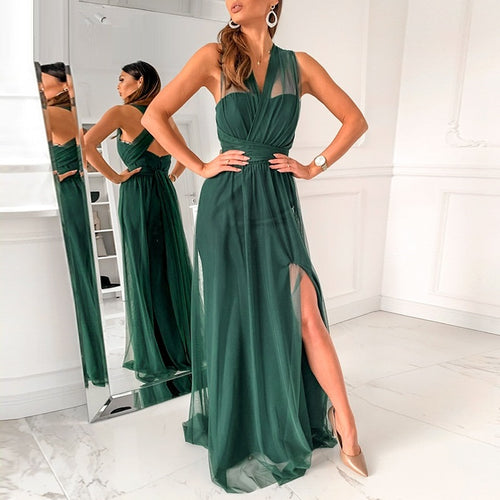 Load image into Gallery viewer, Elegant Tulle Solid Green Sexy Tube Top One Shoulder Summer Holiday Slim Flow Beach Dress
