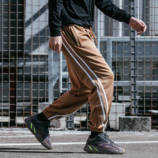 White Striped Elastic Jogger Sweatpants-men fitness-wanahavit-Khaki-S-wanahavit