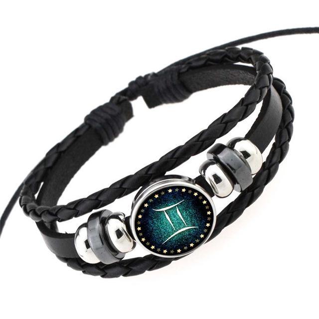 Zodiac Signs Braided Leather Bracelet-unisex-wanahavit-GEMINI-wanahavit