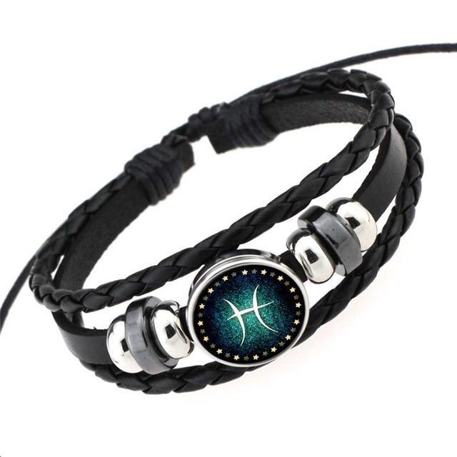 Zodiac Signs Braided Leather Bracelet-unisex-wanahavit-PISCES-wanahavit