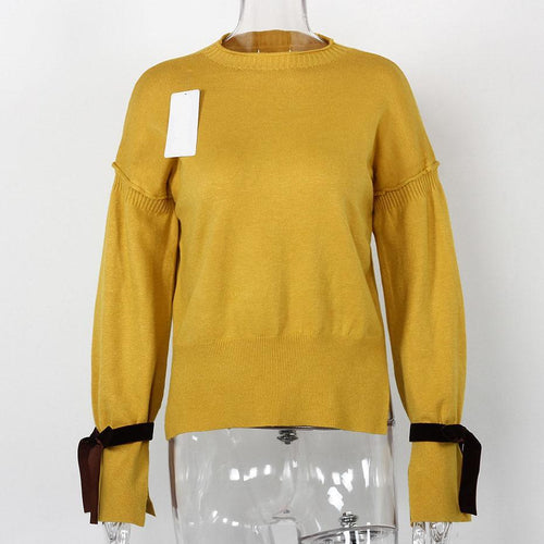 Load image into Gallery viewer, Ribbon Flare Long Sleeve Sweater-women-wanahavit-Yellow-One Size-wanahavit
