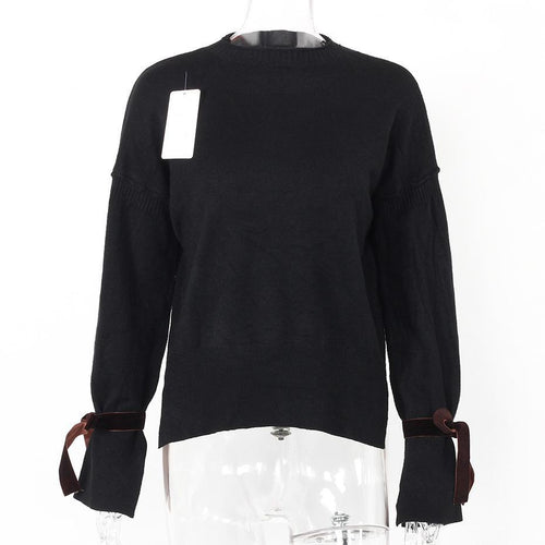 Load image into Gallery viewer, Ribbon Flare Long Sleeve Sweater-women-wanahavit-Black-One Size-wanahavit
