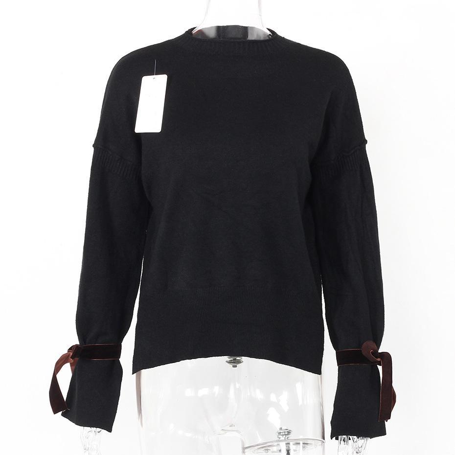 Ribbon Flare Long Sleeve Sweater-women-wanahavit-Black-One Size-wanahavit